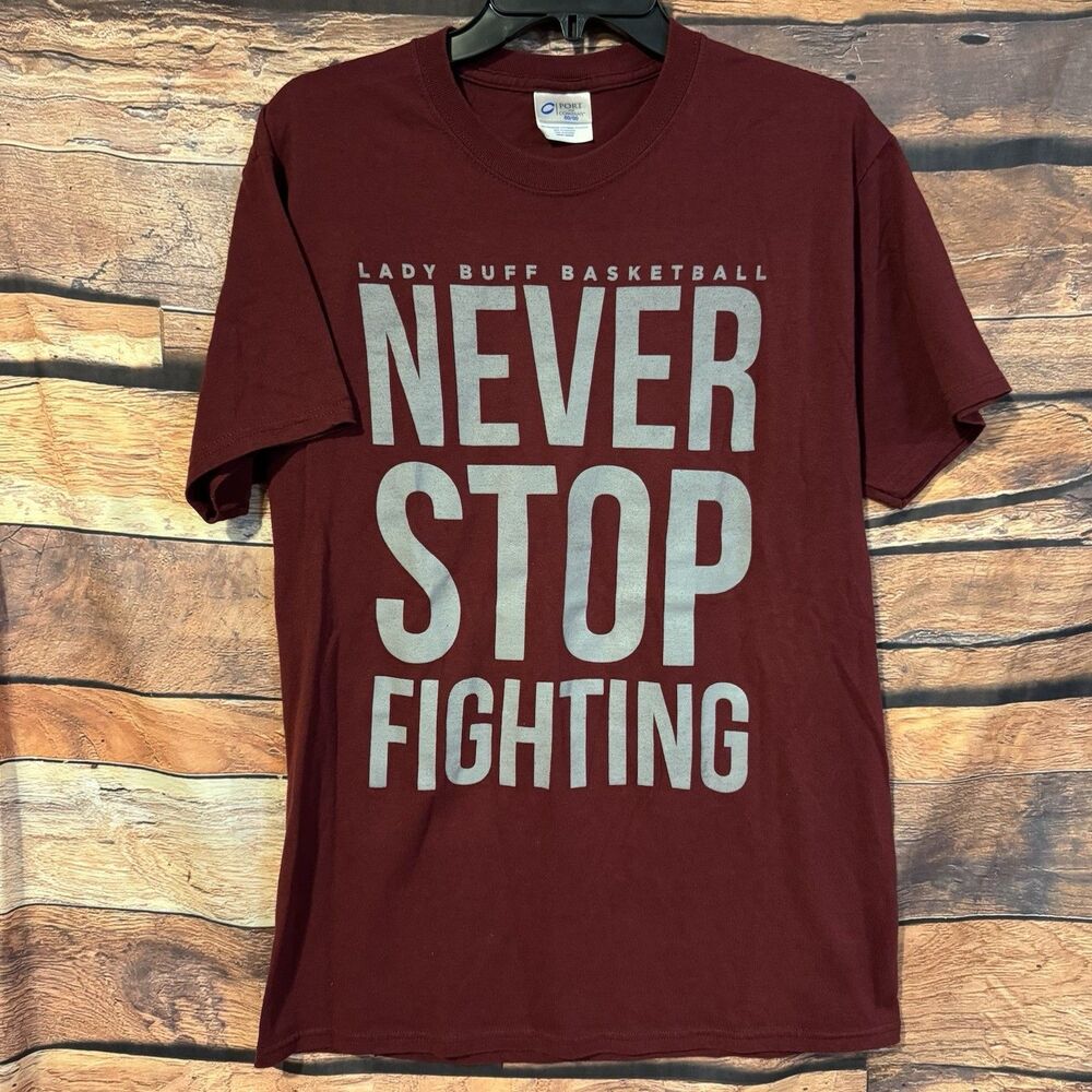 West Texas AM Lady Buffs Basketball T Shirt Medium Maroon Never Stop Fighting